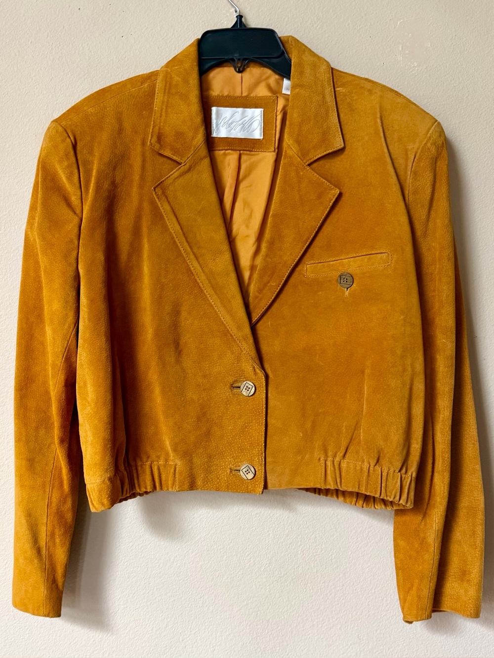 Vintage “Lord & Taylor” Mustard Yellow Suede Cropped Blazer Jacket